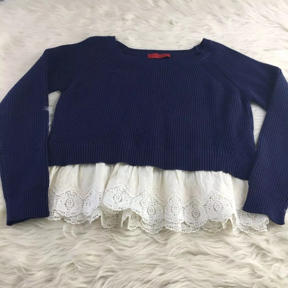 SIGNATURE 8 Womens Crop Sweater Size S/M Peplum Trim‎